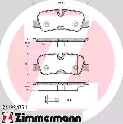 Комплект тормозных колодок ZIMMERMANN 24192.175.1 (24192)