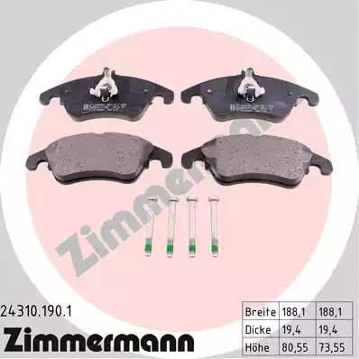Комплект тормозных колодок ZIMMERMANN 24310.190.1 (24208, 24310, 24311, 24456)