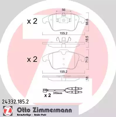 Комплект тормозных колодок ZIMMERMANN 24332.185.2 (24084, 24332)