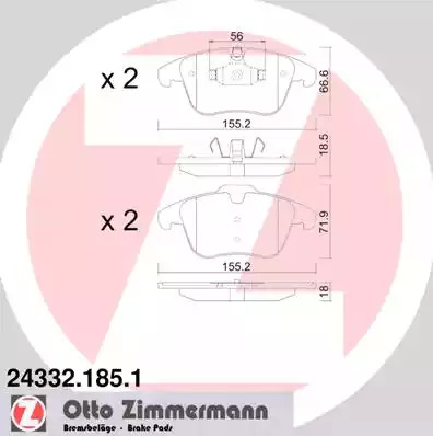 Комплект тормозных колодок ZIMMERMANN 24332.185.1 (24084, 24332)