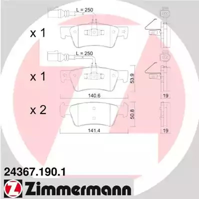 Комплект тормозных колодок ZIMMERMANN 24367.190.1 (24367, 24368, 24556)