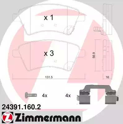 Комплект тормозных колодок ZIMMERMANN 24391.160.2 (24391, 24392)