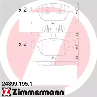 Комплект тормозных колодок ZIMMERMANN 24399.195.1 (24399, 24875)