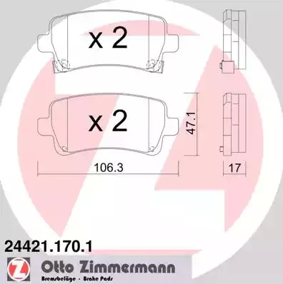 Комплект тормозных колодок ZIMMERMANN 24421.170.1 (24421, 24422)