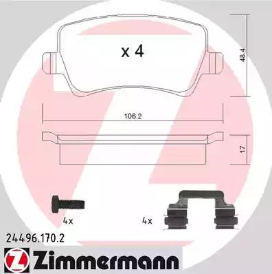 Комплект тормозных колодок ZIMMERMANN 24496.170.2 (24496)