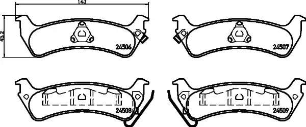 Комплект тормозных колодок HELLA PAGID 8DB 355 013-091 (T1673, 24506, 24507, 24508, 24509, 7502D666)