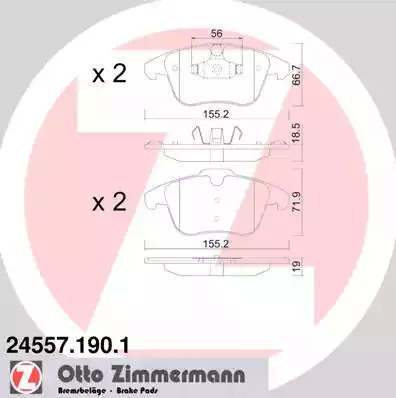 Комплект тормозных колодок ZIMMERMANN 24557.190.1 (24557, 24558)