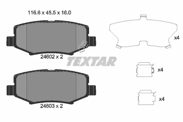 Комплект тормозных колодок TEXTAR 2460201 (8390D1274, 24602, 24603, 24602 160  1 5)