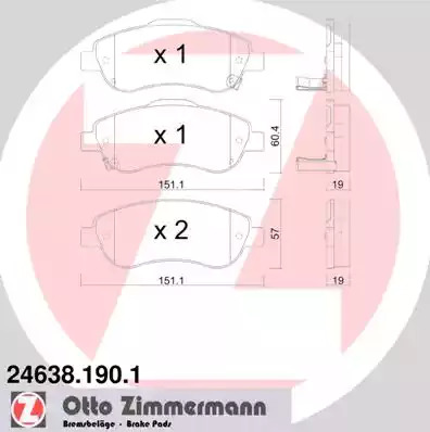 Комплект тормозных колодок ZIMMERMANN 24638.190.1 (24638, 24639, 24640)