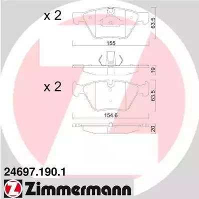 Комплект тормозных колодок ZIMMERMANN 24697.190.1 (23794, 23697)