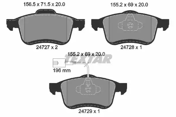 Комплект тормозных колодок TEXTAR 2472701 (24727, 24727 200  0 5, 24728, 24729)