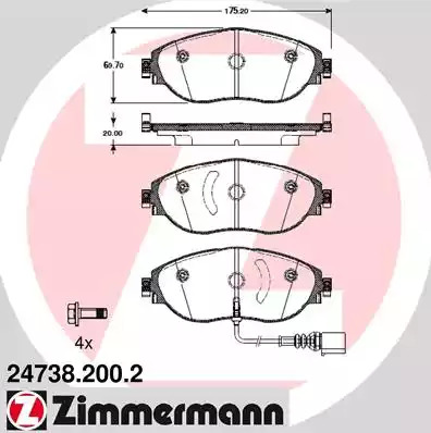 Комплект тормозных колодок ZIMMERMANN 24738.200.2 (24738, 25217)