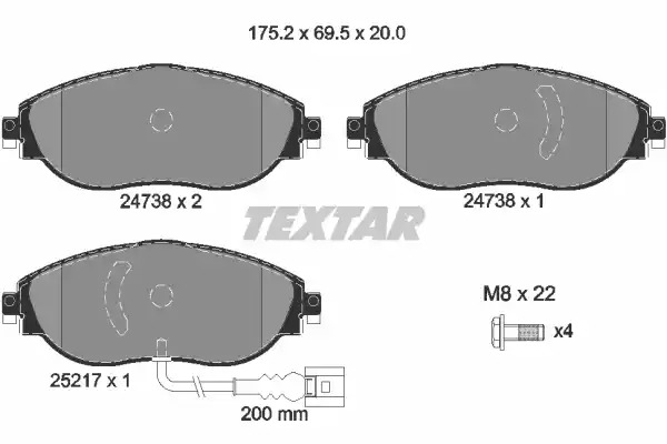 Комплект тормозных колодок TEXTAR 2473803 (24738, 25217, 8849D1633, 24738 200  9 5)