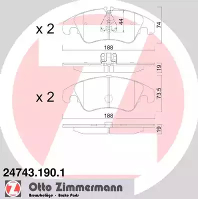 Комплект тормозных колодок ZIMMERMANN 24743.190.1 (24408, 24409, 24743)