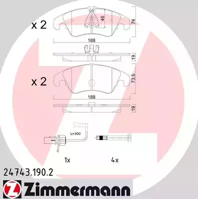 Комплект тормозных колодок ZIMMERMANN 24743.190.2 (24408, 24409, 24743)