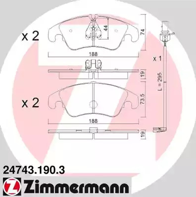 Комплект тормозных колодок ZIMMERMANN 24743.190.3 (24408, 24409, 24743)