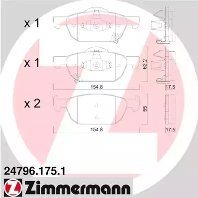 Комплект тормозных колодок ZIMMERMANN 24796.175.1 (24796, 24797, 24798)