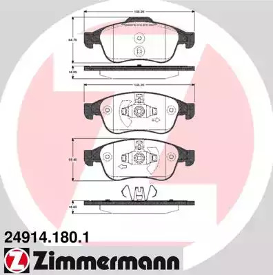 Комплект тормозных колодок ZIMMERMANN 24914.180.1 (24538, 24914)