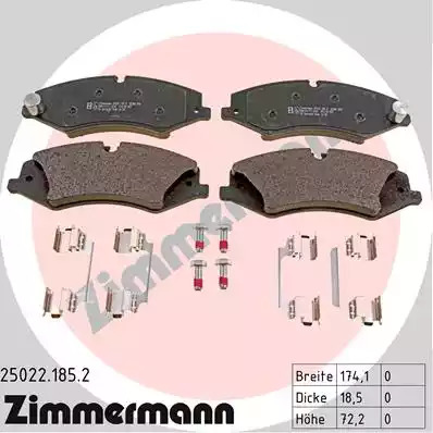Комплект тормозных колодок ZIMMERMANN 25022.185.2 (25022, 25204, 25203, 25021)