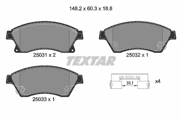 Комплект тормозных колодок TEXTAR 2503101 (25031, 25031 188  1 5, 25032, 25033, 8697D1497, 8697D1522)