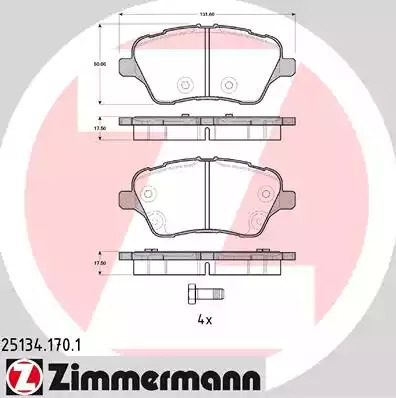 Комплект тормозных колодок ZIMMERMANN 25134.170.1 (25134, 25135)