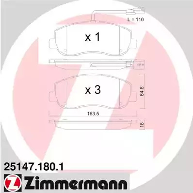 Комплект тормозных колодок ZIMMERMANN 25147.180.1 (25147, 25148)