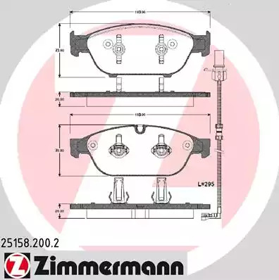 Комплект тормозных колодок ZIMMERMANN 25158.200.2 (25157, 25156)