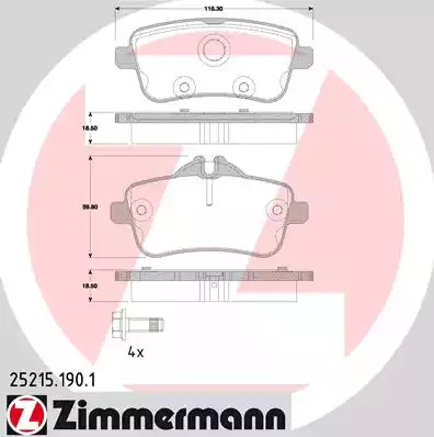 Комплект тормозных колодок ZIMMERMANN 25215.190.1 (25215, 25216)