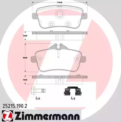 Комплект тормозных колодок ZIMMERMANN 25215.190.2 (25215, 25216)