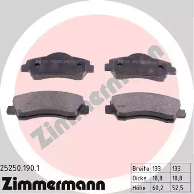 Комплект тормозных колодок ZIMMERMANN 25250.190.1 (25250, 25251)