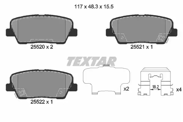 Комплект тормозных колодок TEXTAR 2552001 (25520, 25521, 25522, 25520 155  1 5, 8524D1284)