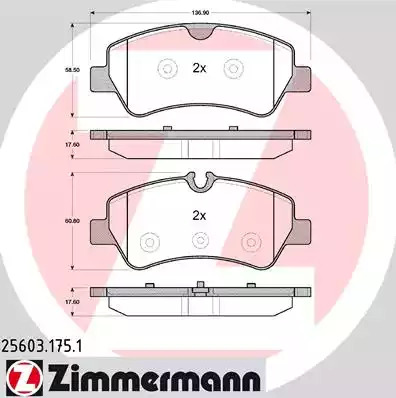 Комплект тормозных колодок ZIMMERMANN 25603.175.1 (25603, 25604)