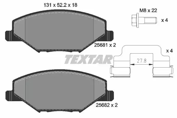 Комплект тормозных колодок TEXTAR 2568101 (25681, 25682, 25681 180  1 5)