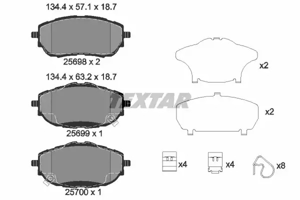 Комплект тормозных колодок TEXTAR 2569801 (25698, 25699, 25700, 25698 187  1 5)