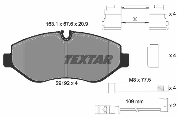 Комплект тормозных колодок TEXTAR 2919202 (29192, 29192 209  4 4, 8430D1316)