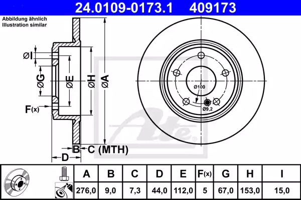 Тормозной диск ATE 24.0109-0173.1 (409173)