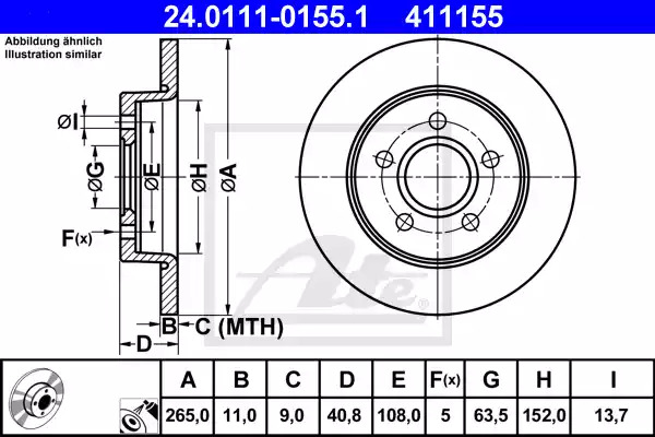 Тормозной диск ATE 24.0111-0155.1 (411155)