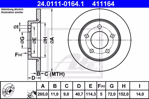 Тормозной диск ATE 24.0111-0164.1 (411164)
