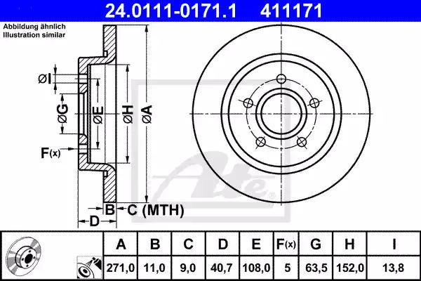 Тормозной диск ATE 24.0111-0171.1 (411171)