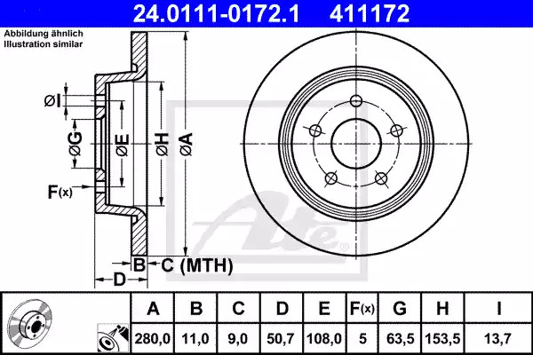 Тормозной диск ATE 24.0111-0172.1 (411172)
