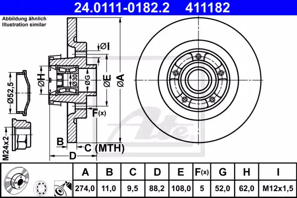 Тормозной диск ATE 24.0111-0182.2 (411182)