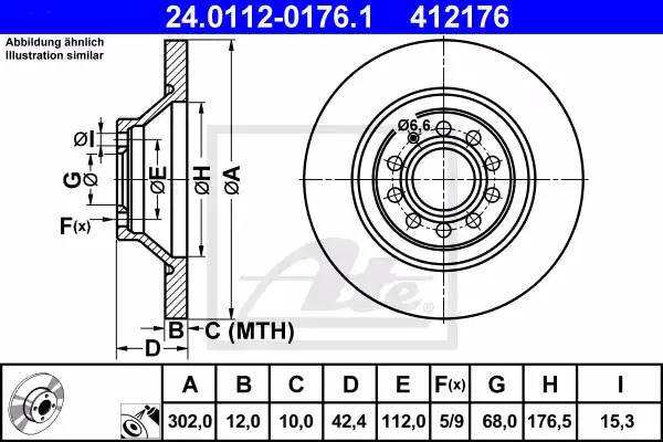 Тормозной диск ATE 24.0112-0176.1 (412176)