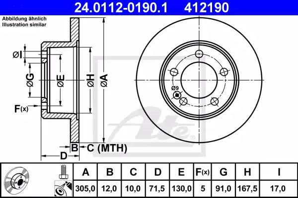 Тормозной диск ATE 24.0112-0190.1 (412190)