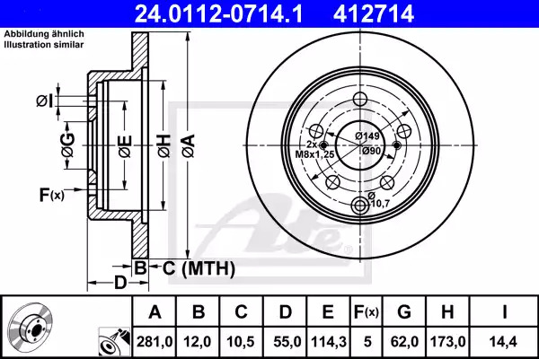 Тормозной диск ATE 24.0112-0714.1 (412714)