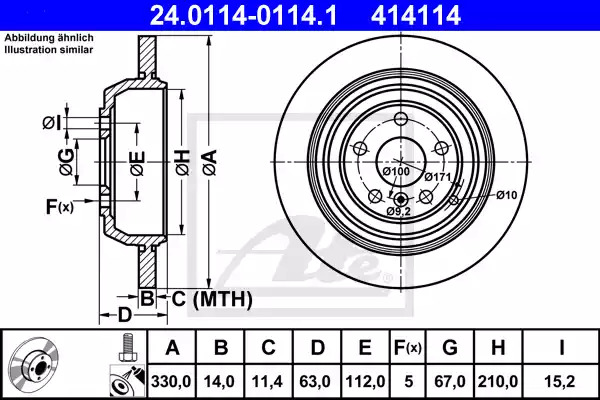 Тормозной диск ATE 24.0114-0114.1 (414114)