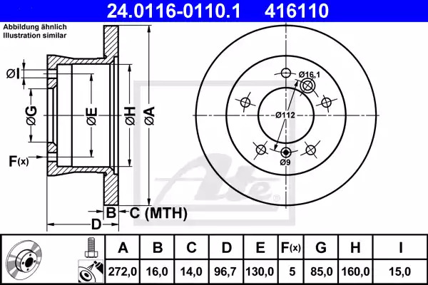 Тормозной диск ATE 24.0116-0110.1 (416110)
