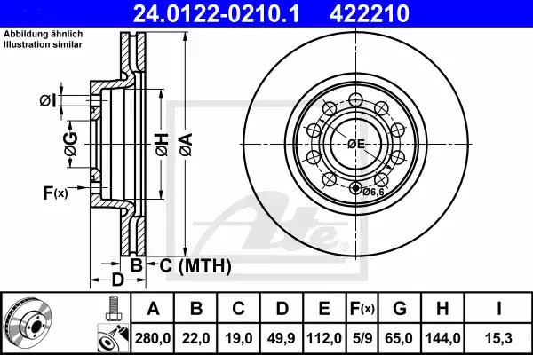Тормозной диск ATE 24.0122-0210.1 (422210)