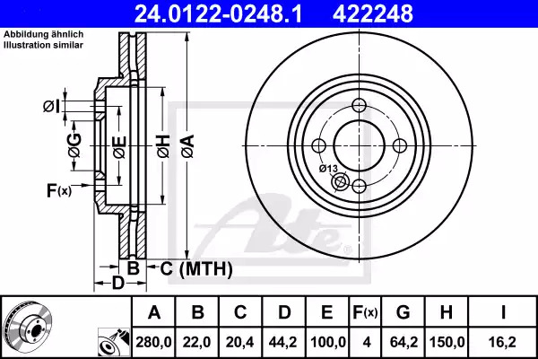 Тормозной диск ATE 24.0122-0248.1 (422248)