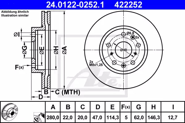 Тормозной диск ATE 24.0122-0252.1 (422252)