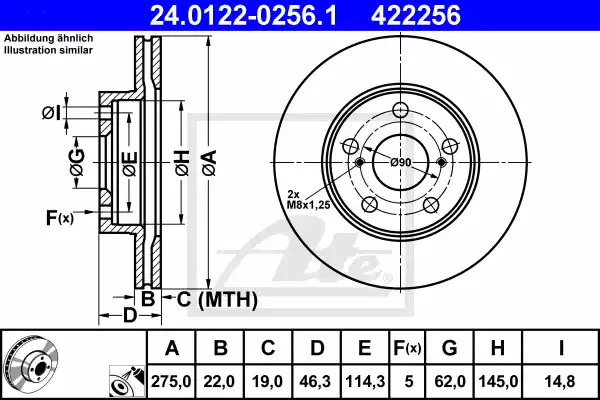 Тормозной диск ATE 24.0122-0256.1 (422256)